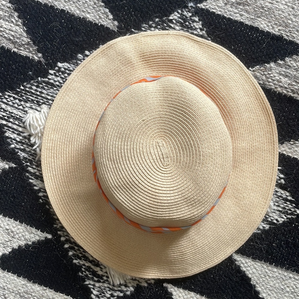 Uniqlo | Marimekko Women's Sun Hat with Orange & Grey Stripe Fabric Band - Picture 9 of 16